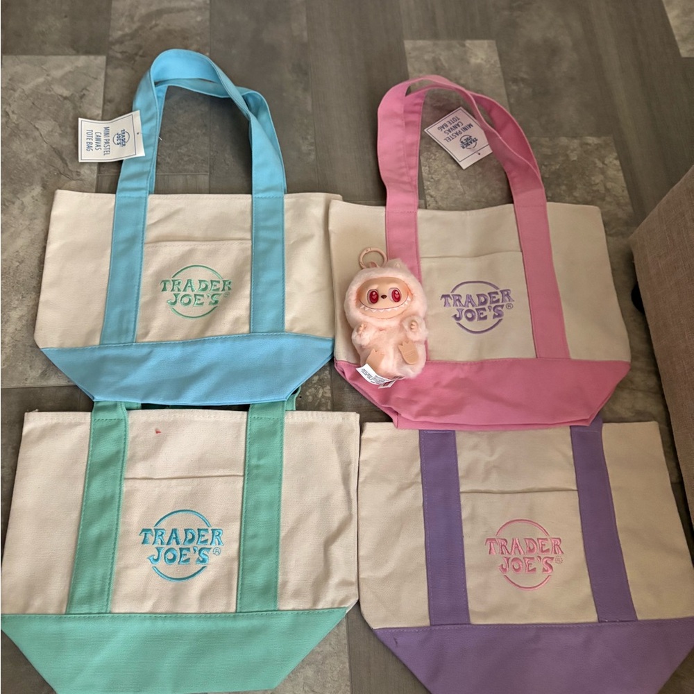 Trader Joe's Canvas Tote Bags Set and Have a seat labubu